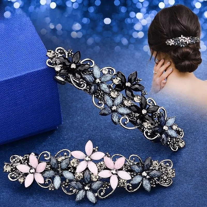 The new Korean version of the crystal flower spring hairpin elegant rhinestone wild ponytail hairpin women\'s hair accessories