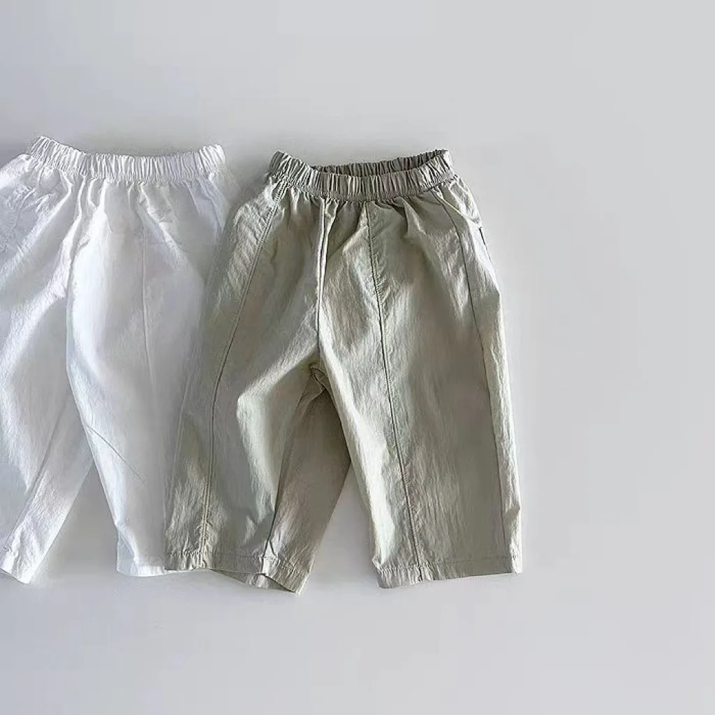 Calça monocromática de pernas largas para meninos e meninas, solta e elegante, roupas simples e casuais, verão, 2024