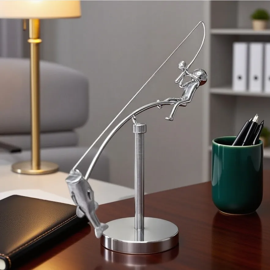 Stainless Steel Fisherman Balance Toy Unpowered Desktop Iron Man Tumbler Creative Stress Relief Gift for Office Home Decor