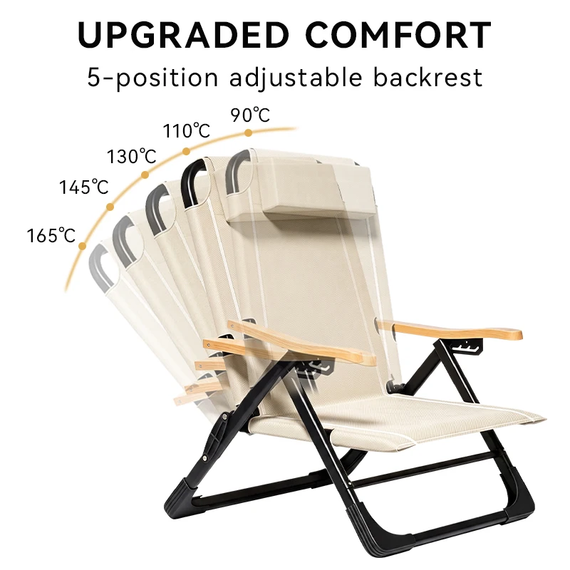 Portable Camping Chair High Back Folding Recliner with 5-Level Adjustable Backrest Heavy Duty 300lbs Outdoor Beach Picnic Chair