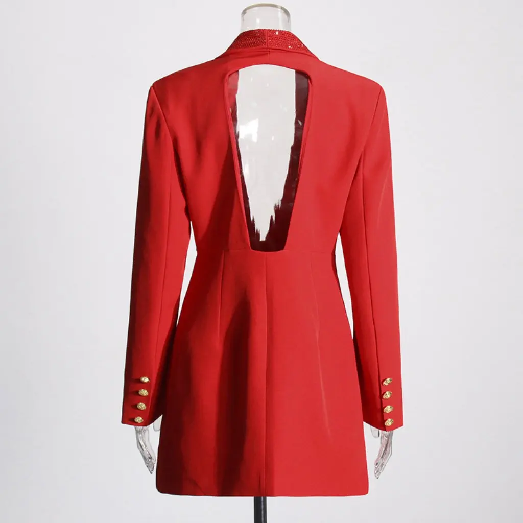 

Women's Slimming Blazer Heavy-Duty Rhinestone Design European American Style Deep V-Neck Waist-Cinching Small Suit for