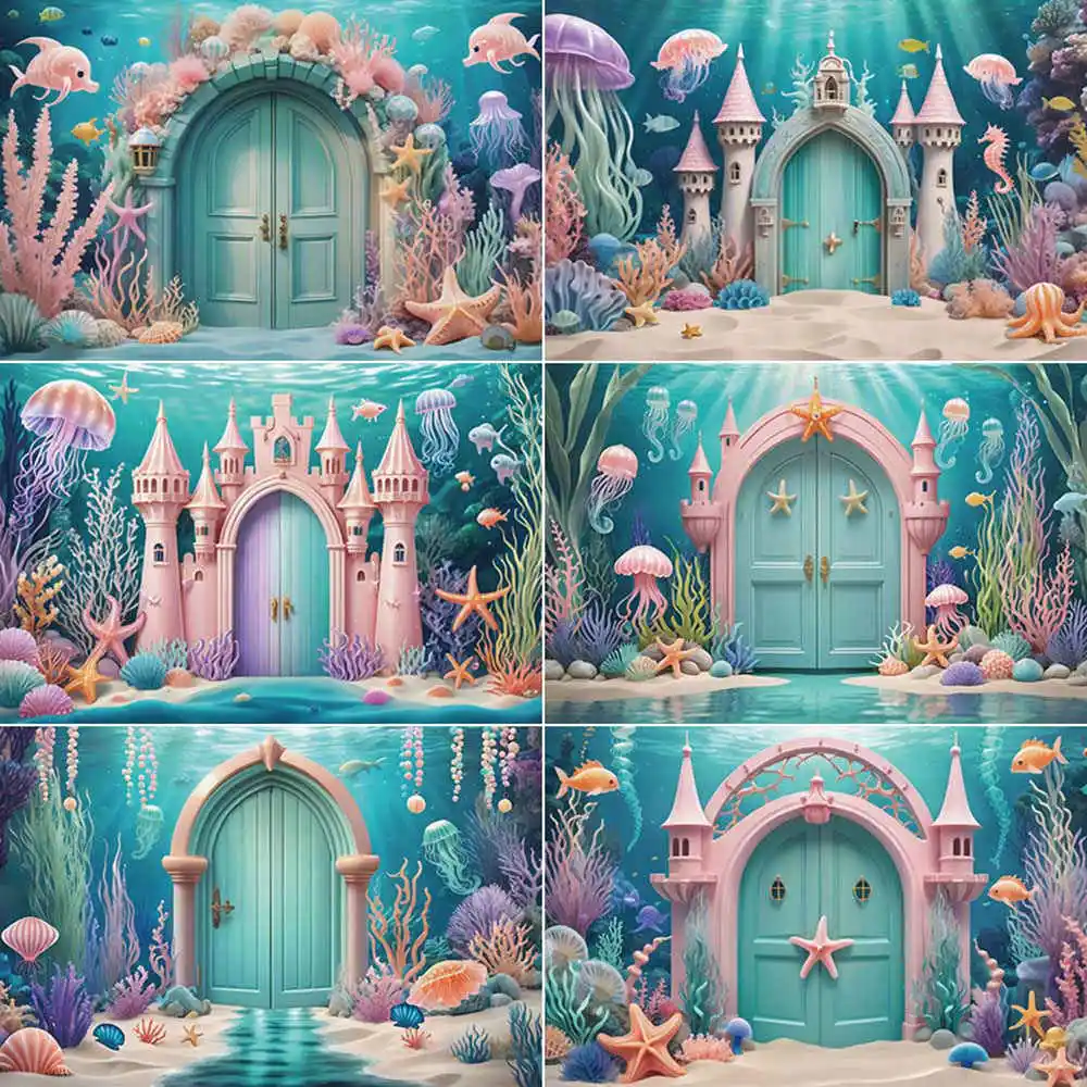 

MOON.QG Underwater Mermaid Background Photography Aquarium Seabed Fish Photocall Backdrop Children Studio Photozone Supplies