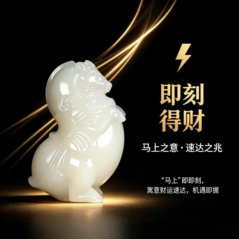 【Get Rich Soon】White jade horse pendant for men to carry and play with, a gift to commemorate the Year of the Horse