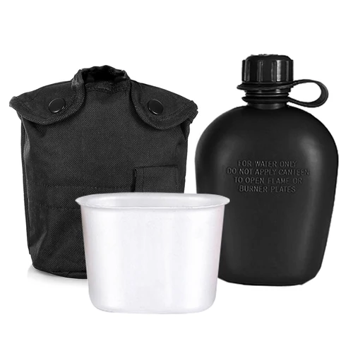 Kit de 3 piezas de cantina con taza de aluminio y cubierta para acampar al aire libre, senderismo, mochilero, supervivencia