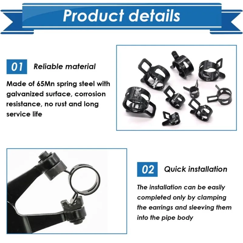 A25F-Automotive Replacement Fastener Assortment Kit 6 Sizes Spring Hose Clamps Low Pressure Air Clamps& Sleeving