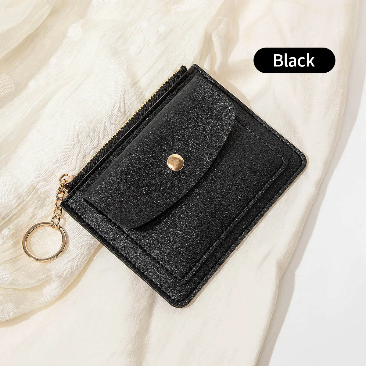 Schlanke grüne PU-Leder-Geldbörse für Damen, Kartenhalter, Schlüsselanhänger, Reißverschluss, als Geschenk, Mini-Münzbörse mit Knopfverschluss und Sichtfenster für Karten – Detail 10