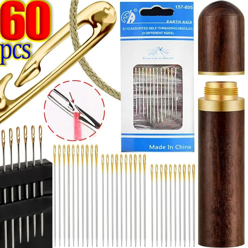 

Blind Elderly Big Hole Sewing Needles Self Threading Pins Set Embroidery Needle Needlework Accessories Mending Clothes Apply