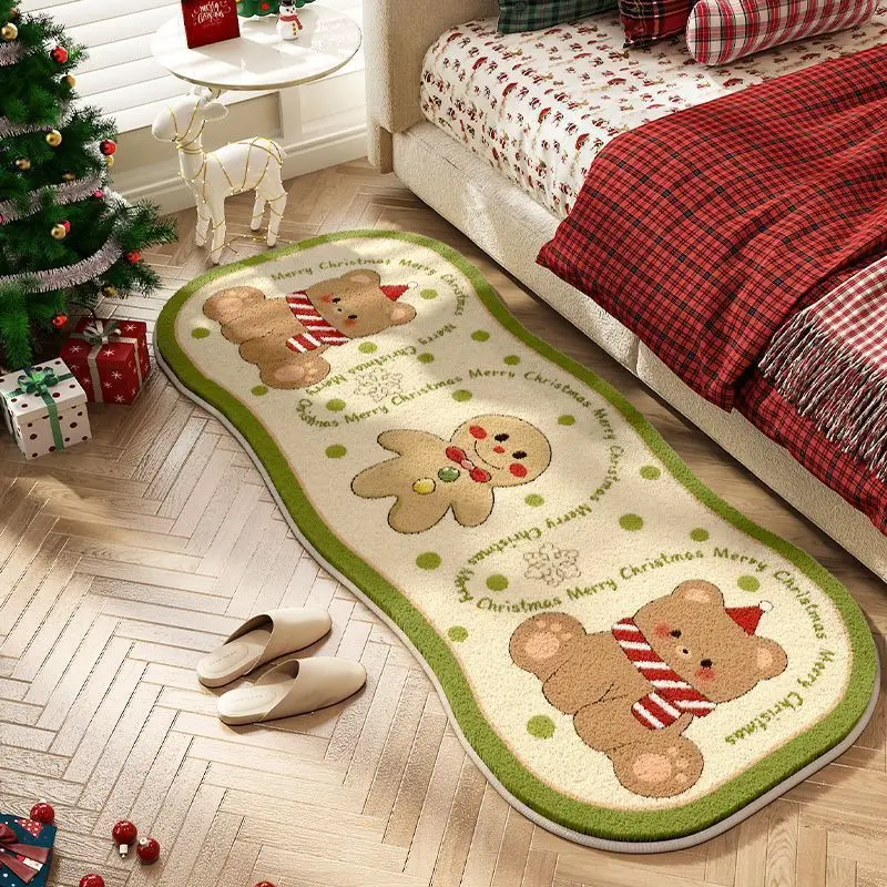 Winter Holiday Cartoon Shape Small Rug Fluffy Imitation Cashmere Absorbent Non-Slip Floor Mat for Xmas Party Decor