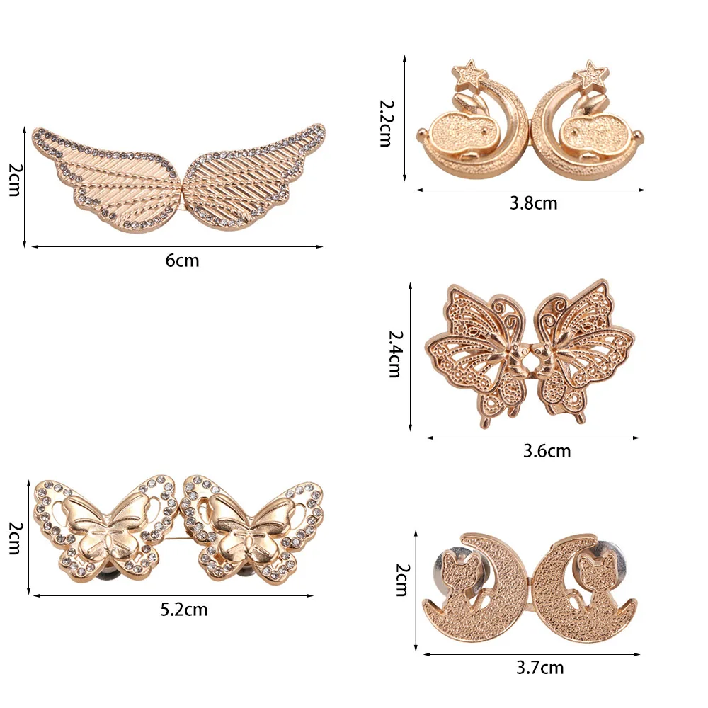 Fashion Nail-free Butterfly Button Adjuster Invisible Cat Waist Buckle Adjustable Gold Pants Tightener Party