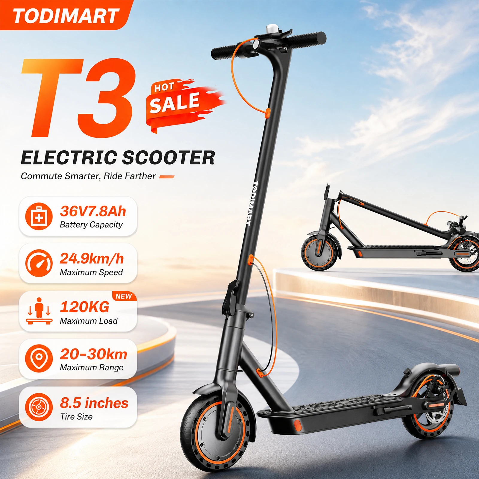 TODIMART T3 Elektroroller 25-35 km Reichweite 8,5" Wartungsfreie …
