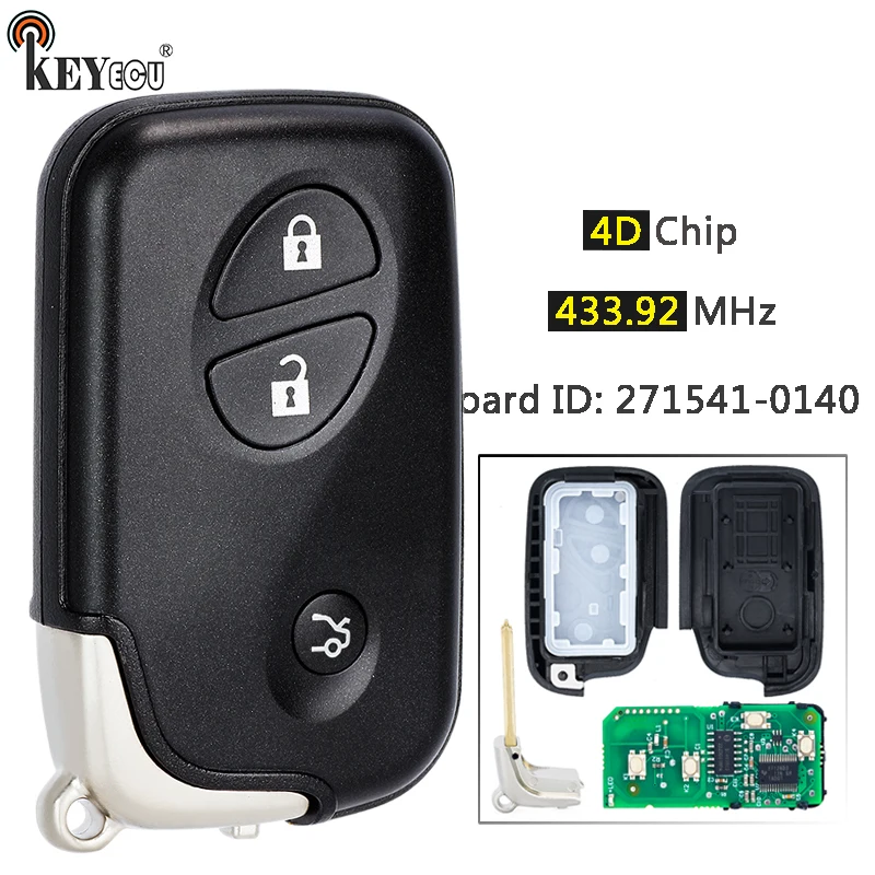 

KEYECU 433.92MHz 4D Chip Board ID: 271451-0140 Proximity Keyless Remote Smart Key Fob for Lexus IS250 IS220D GS300