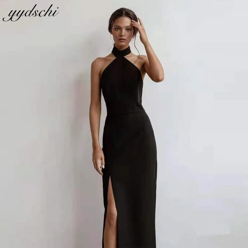 Disesuaikan elegan Backless Halter tanpa tali celah sederhana tanpa lengan putri duyung gaun malam wanita 2024 gaun pesta Prom