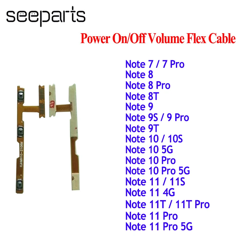 For Xiaomi Redmi Note 7 8 8T 9 10 11 Pro Power On/Off Volume Buttons Flex Cable Note 8T 9T 11T Volume Up/Dow Button Flex Cable