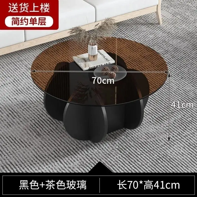 Glass coffee table, light luxury, modern living room, household small unit, rock slab circular tea table, minimalist