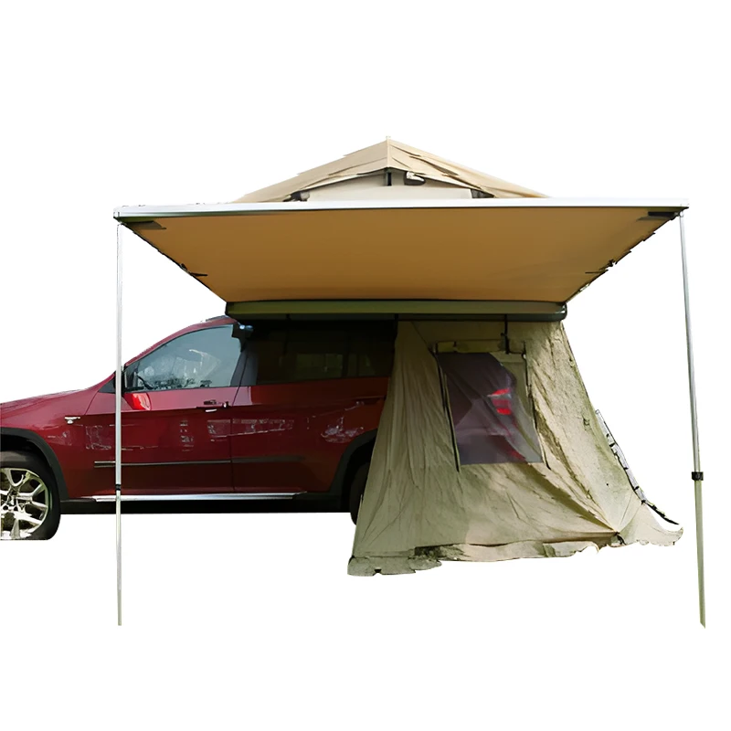 4WD Car Side Shade Roof Top Pull Out Awning Tent with Aluminum Frame Quick Automatic Opening Four-Season Use for Camping