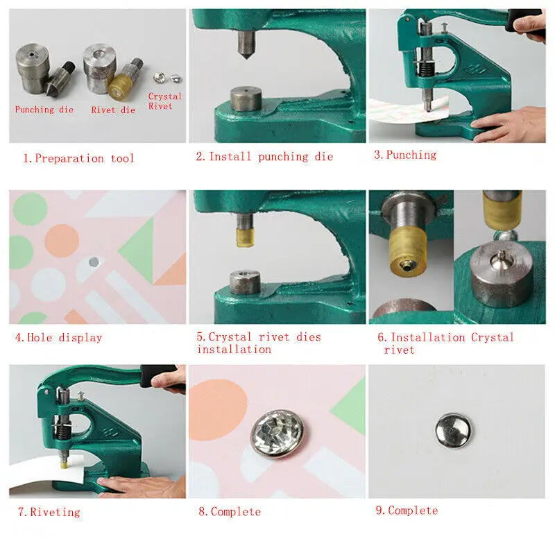 1sets 6mm/8mm Crystal Rhinestone Rivets Dies Snap Tools for Manual Punching Machine for 6mm back base