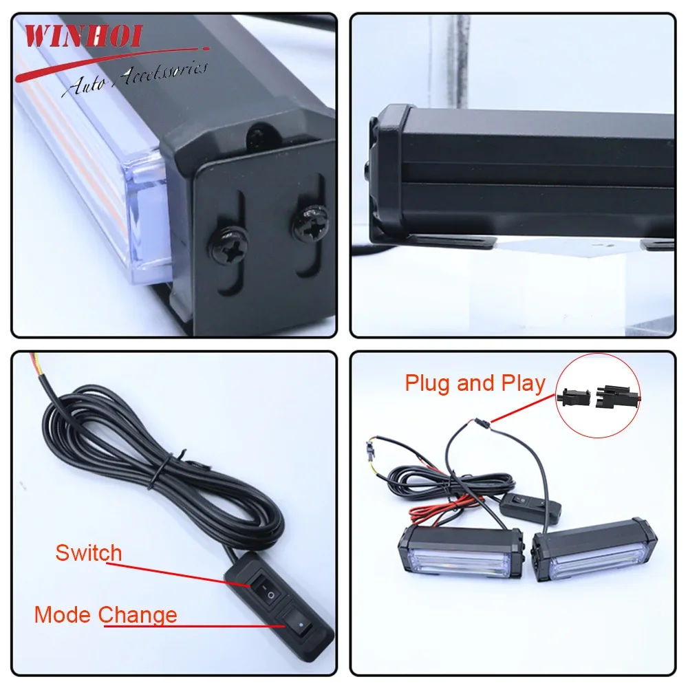 2 in 1 Cob Car LED Strobe Lights LED Stroboscopes Warning Emergency Flashing Lamp Auto Grill Red Blue Beacon for Truck Trailer