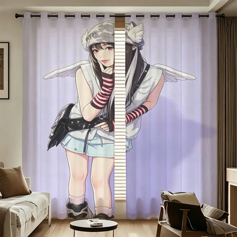 Anime Girl Street Fashion Printed Curtains Light Blocking 85% Darkening Window Drapes For Bedroom Living Room Home Decor