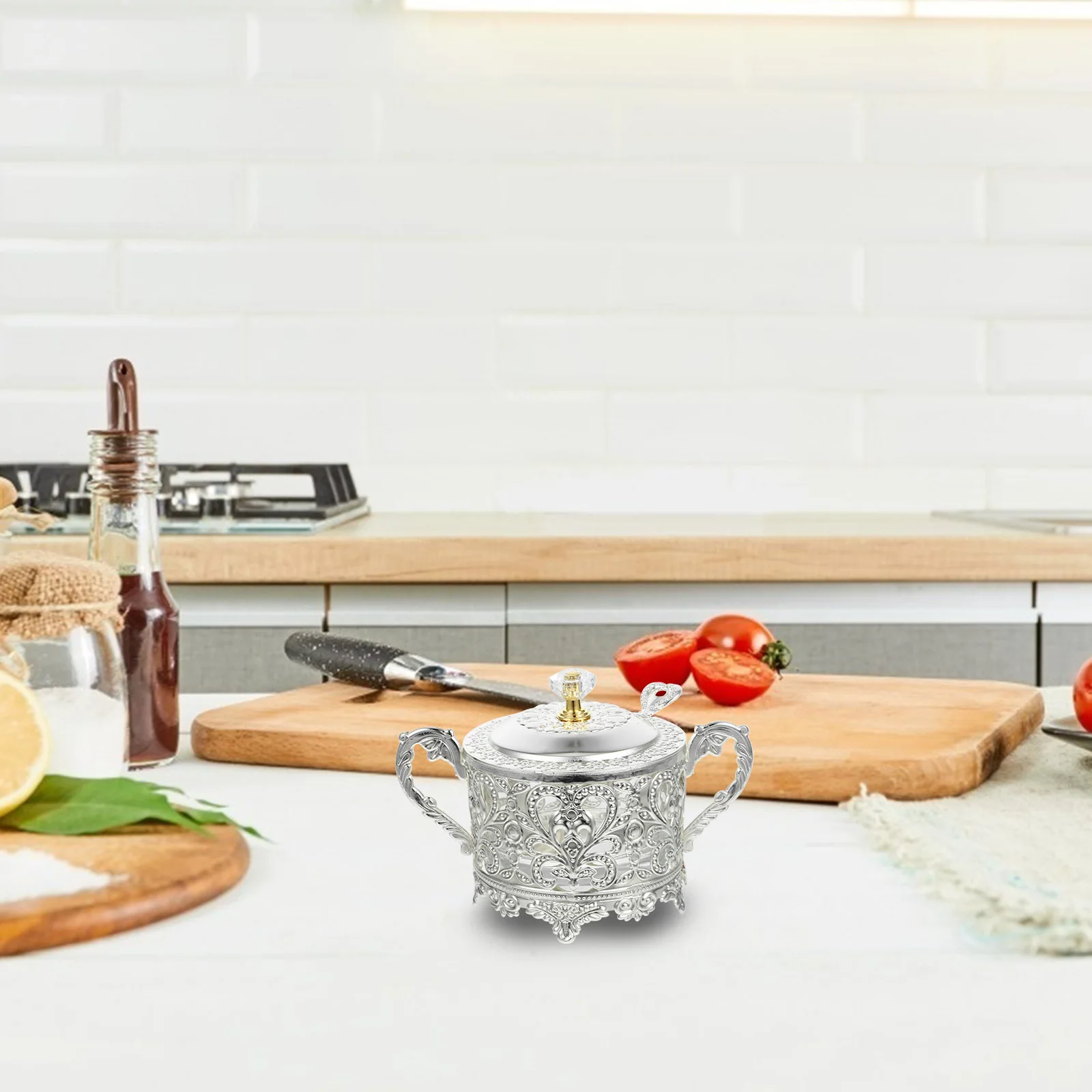 

Premium Seasoning Jar with Cover Classic Embossed Design Heat Resistant Glass Condiment Canister for Home