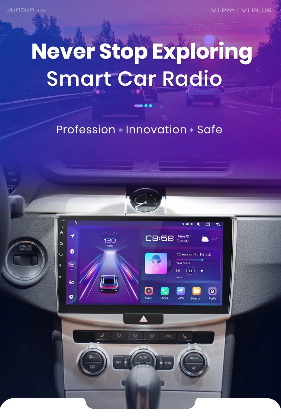 Junsun AI 4G LTE Wireless CarPlay Android Auto Autoradio für Volkswagen VW Passat B6 B7 CC 2010 2011-2015 GPS Navi BT DSP RDS FM – Detail 4