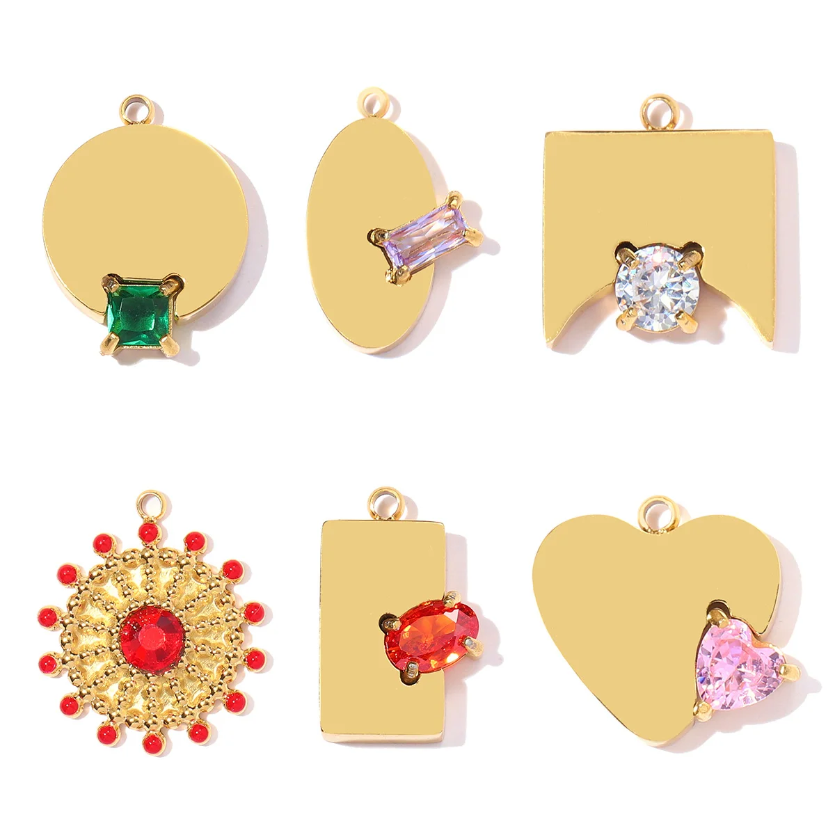3Pcs/Lot Stainless Steel Geometric Charms Zircon Pendants For DIY Making Necklace Jewelry Accessories Wholesale