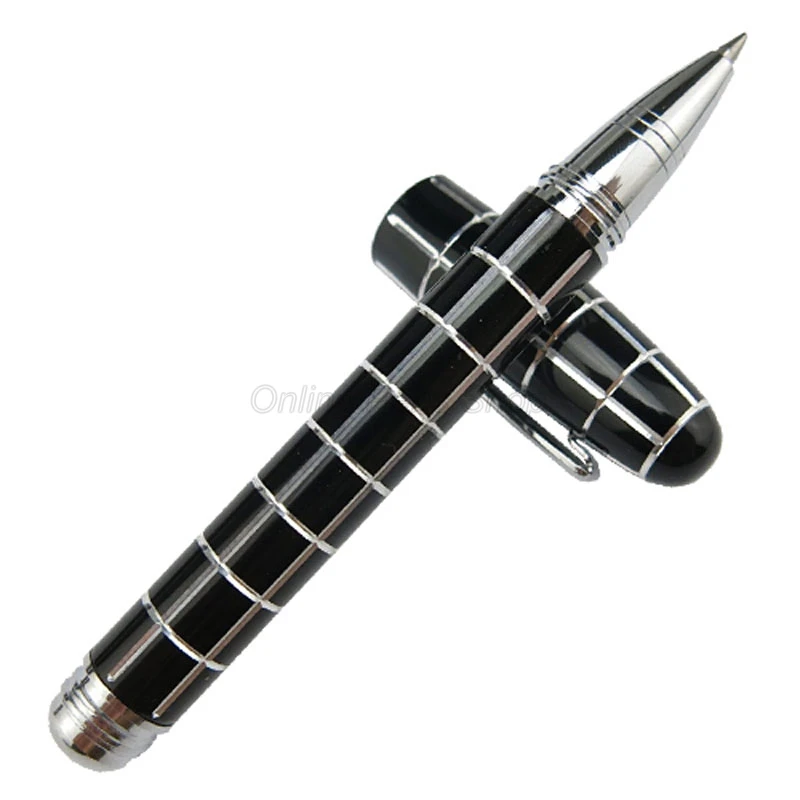 Fuliwen 2062 Tiny Squares Pattern Resin Travel Short Pocket Portable Black Pen Roller Ball Ballpoint Pen Lattice Writing Pen