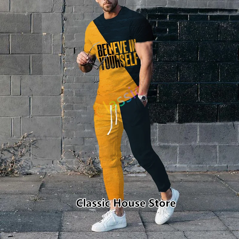 Poker J 3D Print Short Sleeve Suit Men Tracksuit Set Jogger Clothing For Man Casual Tshirts+Trousers 2 Piece Outfits Streetwear