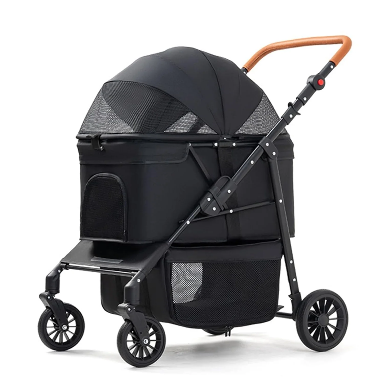 

Pet Stroller Up To 33 Lbs Foldable Travel Jogger 4 Wheels Folding Adjustable Handle Reflective Strip for Jogging Running