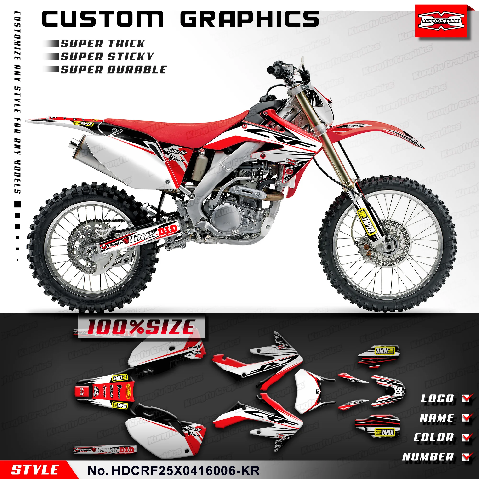 KUNGFU GRAPHICS MX Stickers Custom Decal for Honda CRF250X 2004 2005 2006 2007 2008 2009 2010 2011 2012 2013 2014 2015 2016