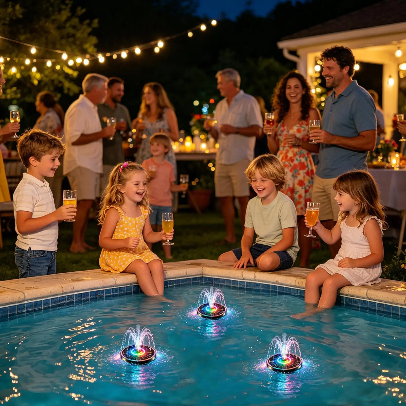 Solar Fountain Floating Circular With 6 Nozzles Colorful Lights Solar Bird Bath Fountains For Outdoor Backyard Garden Pool Patio