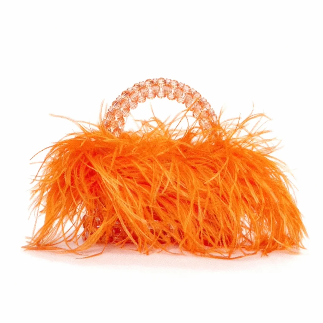 Pearl Bead Bag With Feather Fur Designer Brand Clear Acrylic Crystal Stone Box Tote Handbag Women Handmade Party Purse image 3