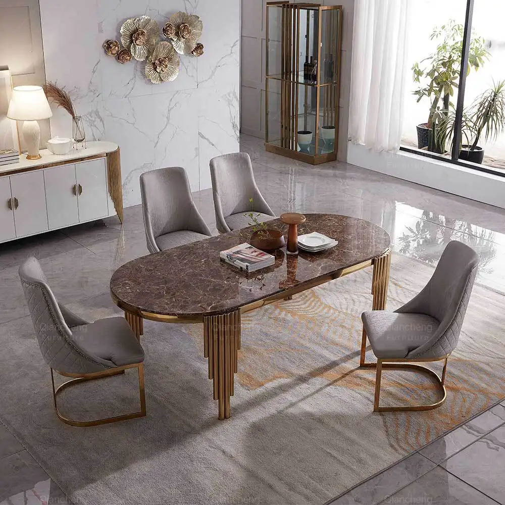 Dry furniture wholesale new marble dining table rectangular light luxury high-grade stainless steel dining table dining table ch