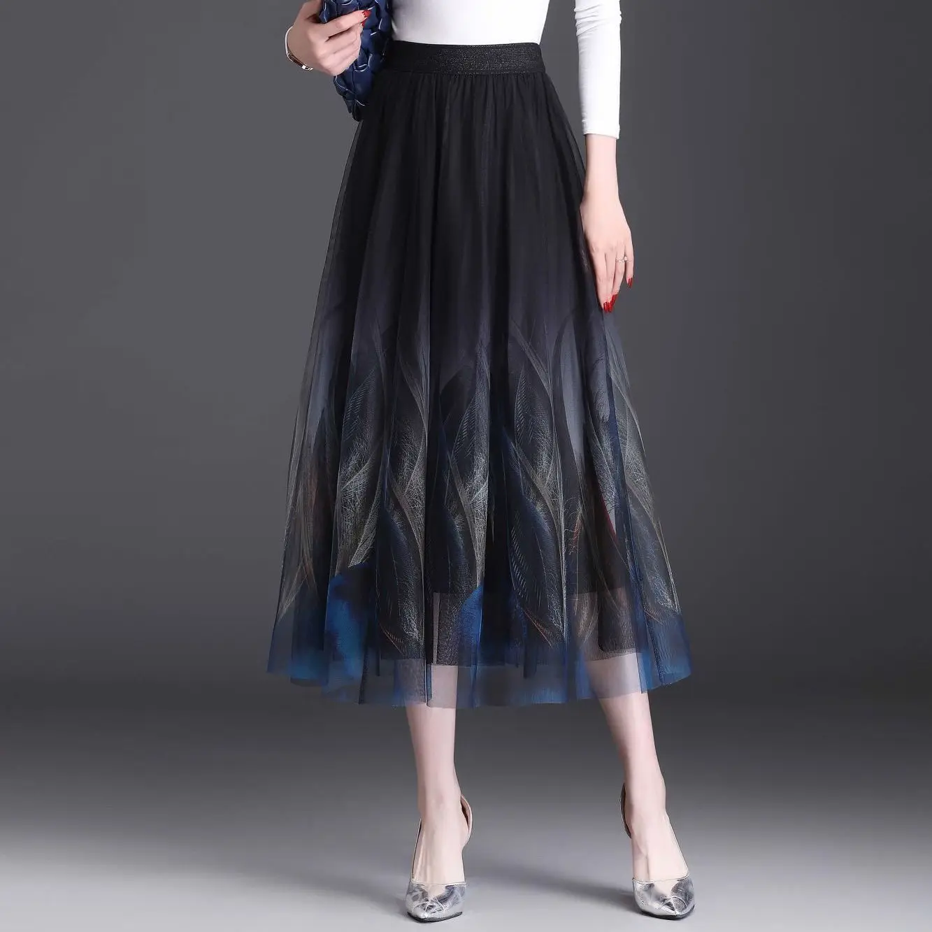 Fashion Cotton Women Mesh Floral Print Skirt Side Tie Beach Skirts Summer High Waist Wrap Flower Long Skirt Elegant Dress S705