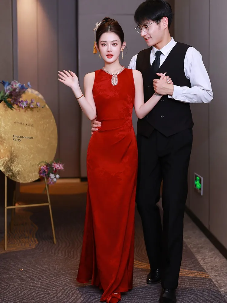 

Red Wedding Dr Chinese Sle Engagement Dr Fi Tail Gown for Bride Summer New Arrival Ele Long Skirt