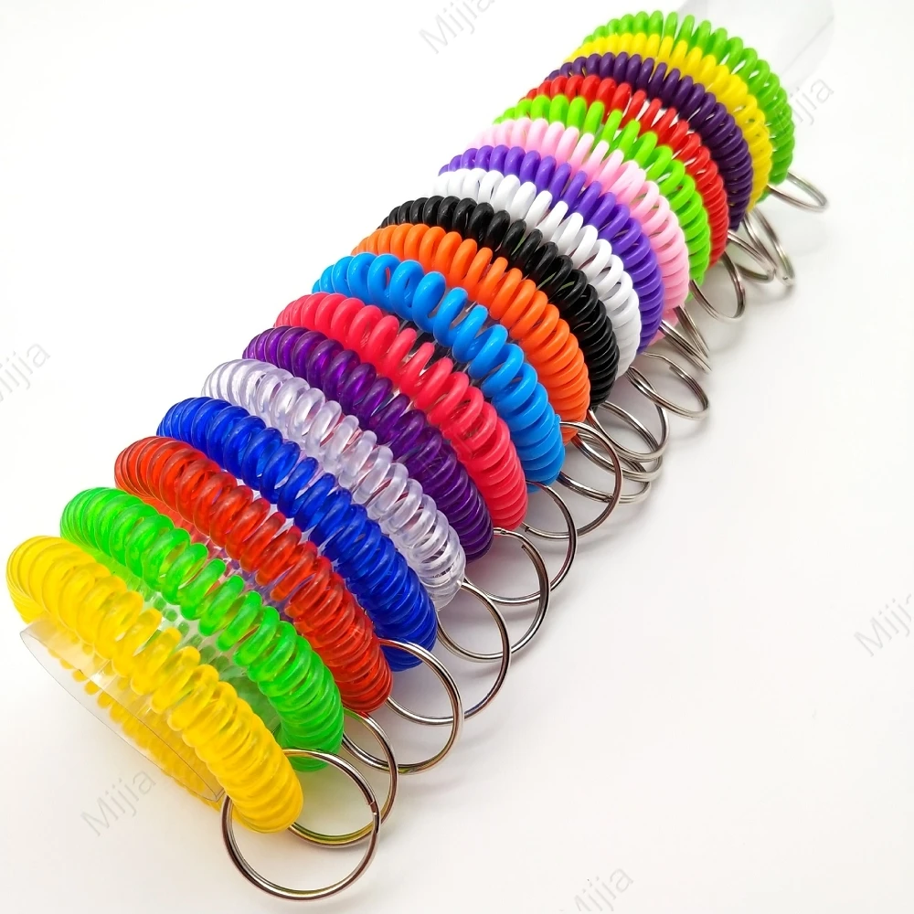 Multicolor Plastic Stretchable Spiral Bracelet Wrist Coil Keychains Wristband Key Ring for Number Tag Sport Pool ID Badge