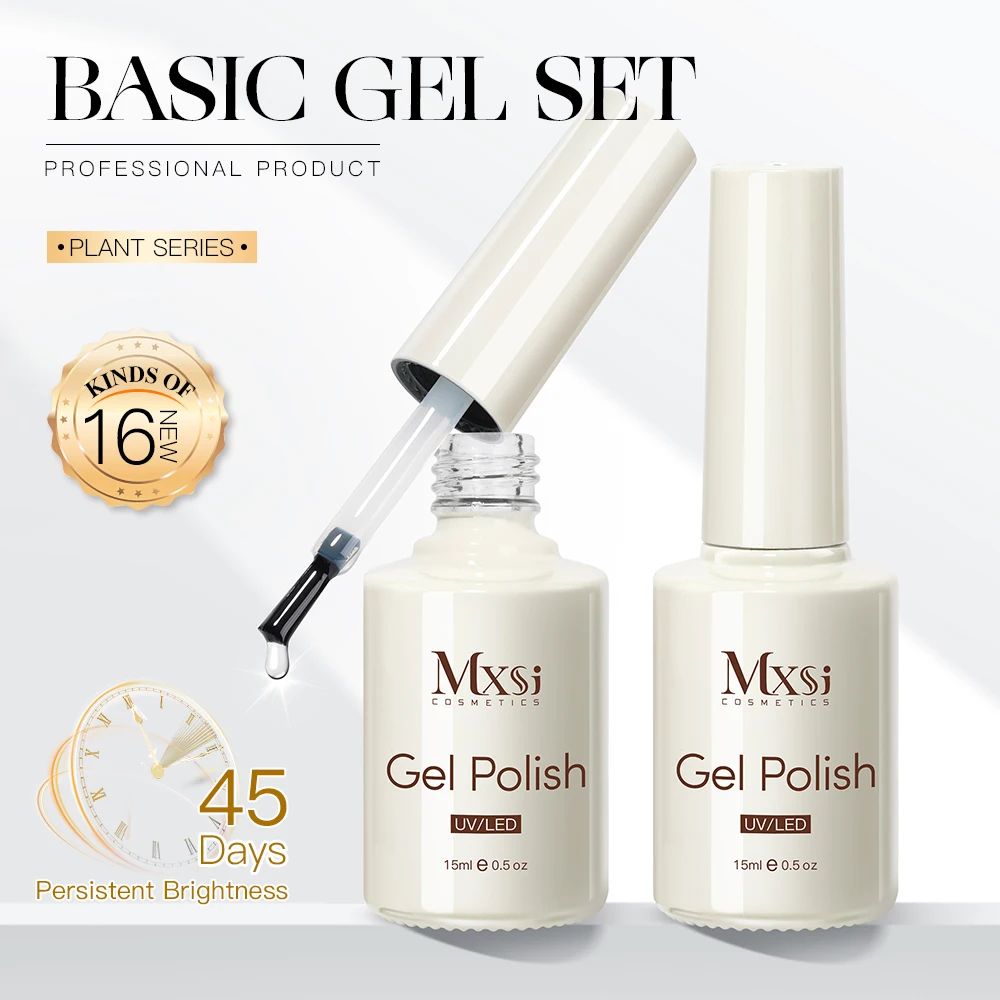 Mxsi 15ML Strong Base Coat Gel No Wipe Top Coat Gel Nail Polish For Semi Permanent UV Varnish Self Leveling Gel French Manicure