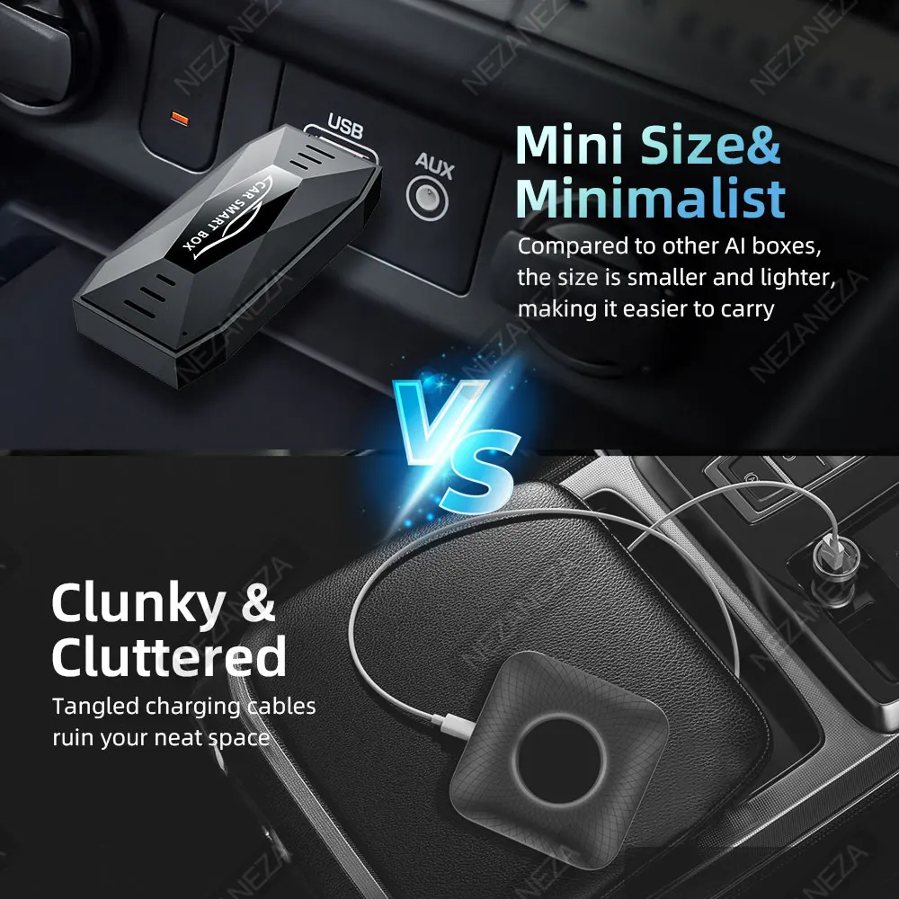 صندوق Mini 3In1 AI سلكي إلى CarPlay اللاسلكي Android Auto Support Netflix YouTube Tiktok USB Type-c Dongle محول السيارة