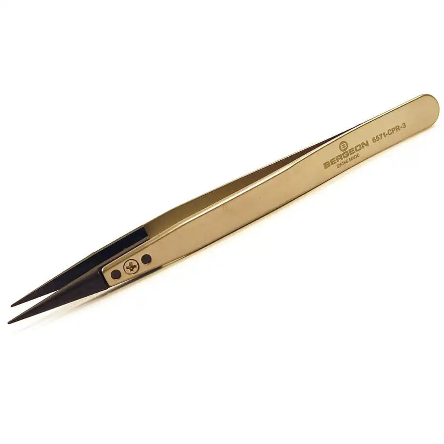 Bergeon 6571-CPR-3 Tweezers No. 3 With Synthetic Carbon Ends