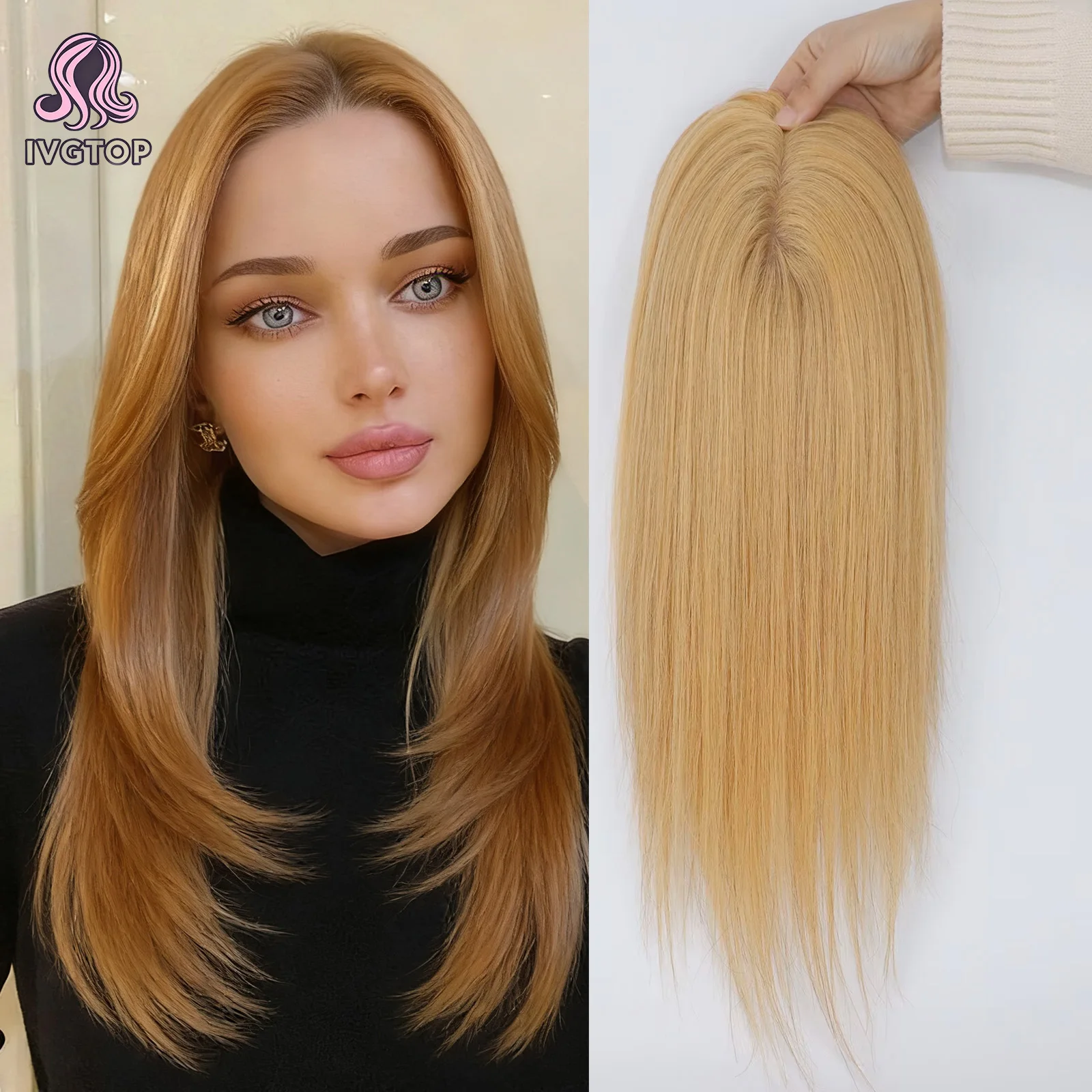 

Топпер для волос на шелковой основе, настоящие девственные человеческие волосы # 27 Золотисто-русый топ из кожи с ПУ вокруг детских волос с заколками для женщин