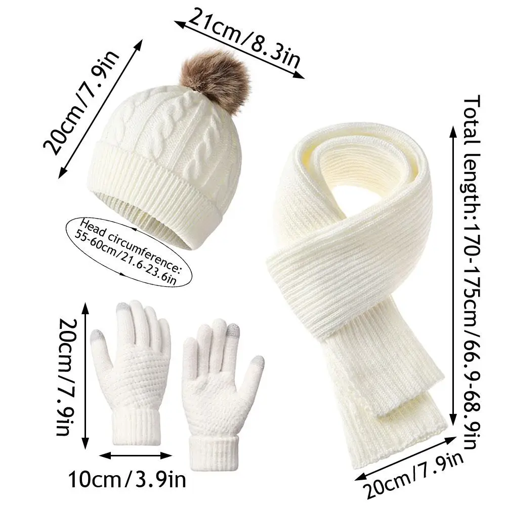 الفراء الكرة Pompom بيني الرقبة أدفأ الصوف متماسكة وشاح للرقبة قفازات كاب 3 قطع مجموعة الحرارية رشاقته محبوك قبعة وشاح قفازات #6