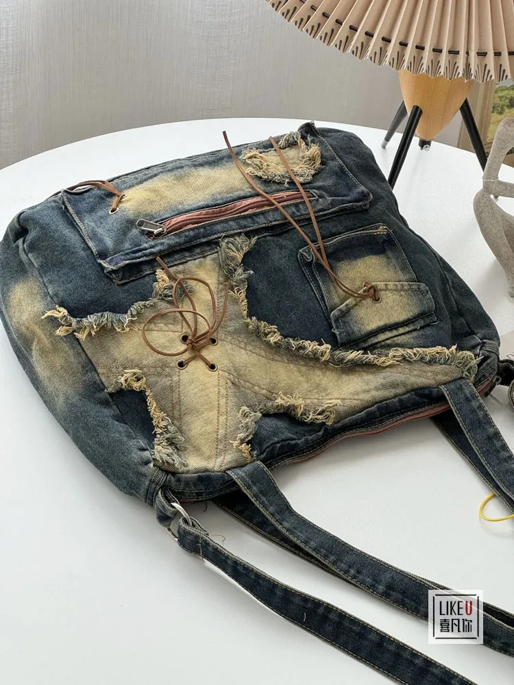 JIAERDI Y2K Grunge Denim Handbag Women Vintage Zipper Pocket Large Capacity Casual Crossbody Bags Female Retro Shoudler Bag New