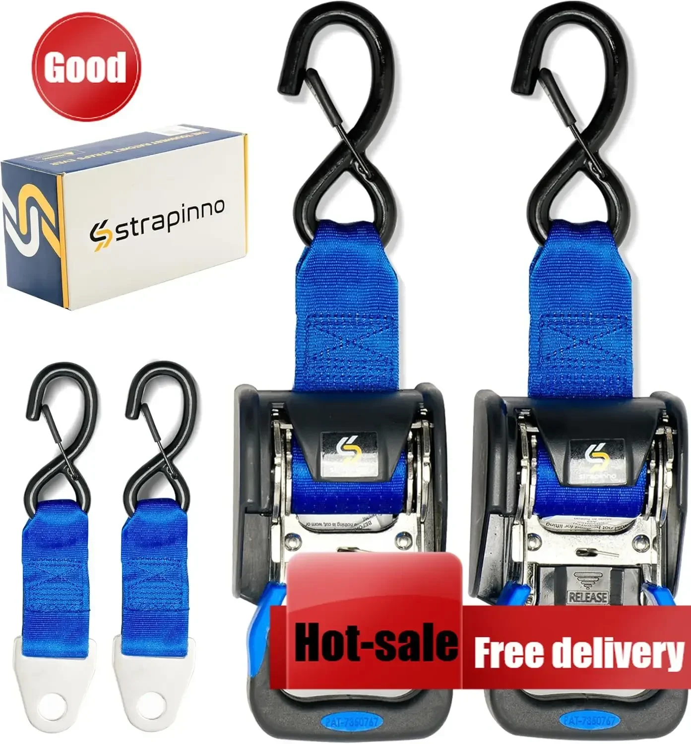 2PCS Stainless Steel Retractable Ratchet Straps 1 7/8In X 4Ft Heavy Duty Transom Tie Downs Extension Straps Bolt Set Safety Latc