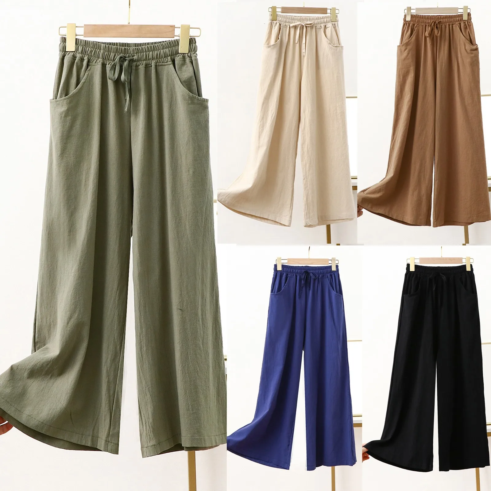 

Spring Summer Wide Leg Pants Women Casual Elastic Waist Long Pants Fashion Ladies Loose Trousers New Streetwear