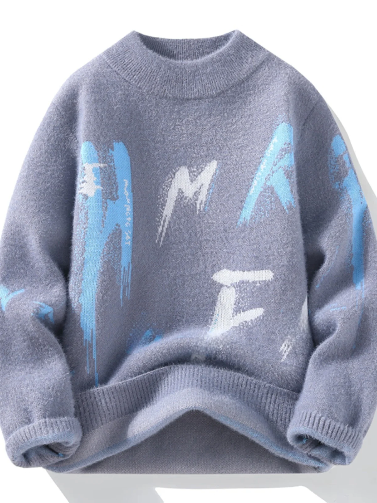 

Мужской утепленный вязаный свитер с флисовой подкладкой, зимний теплый базовый слой, модный пуловер крупной вязки для старшеклассников