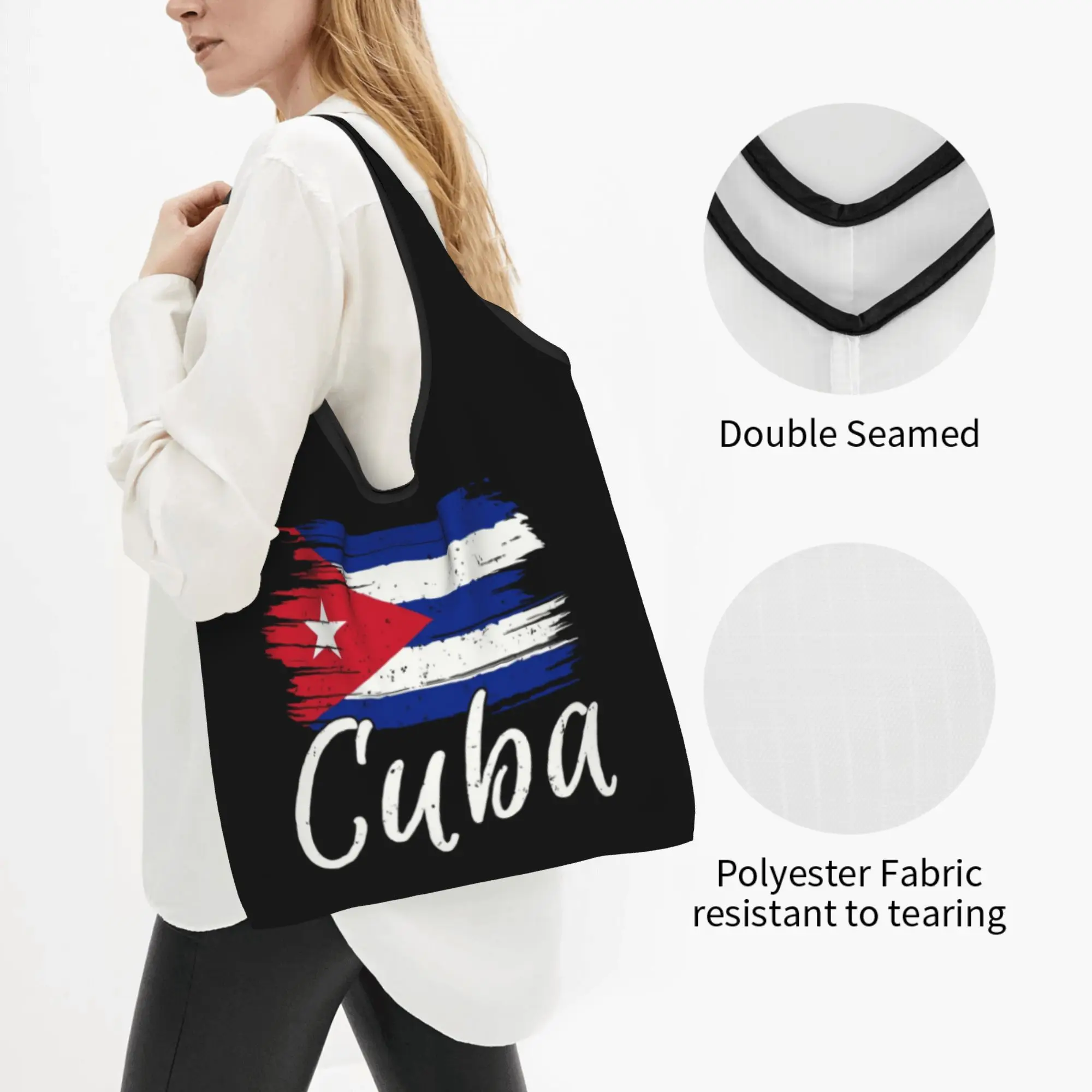 Recycling Cuba Cuban Havana Flag Shopping Bag Women Tote Bag Portable Cuban Patriotic Grocery Shopper Bags