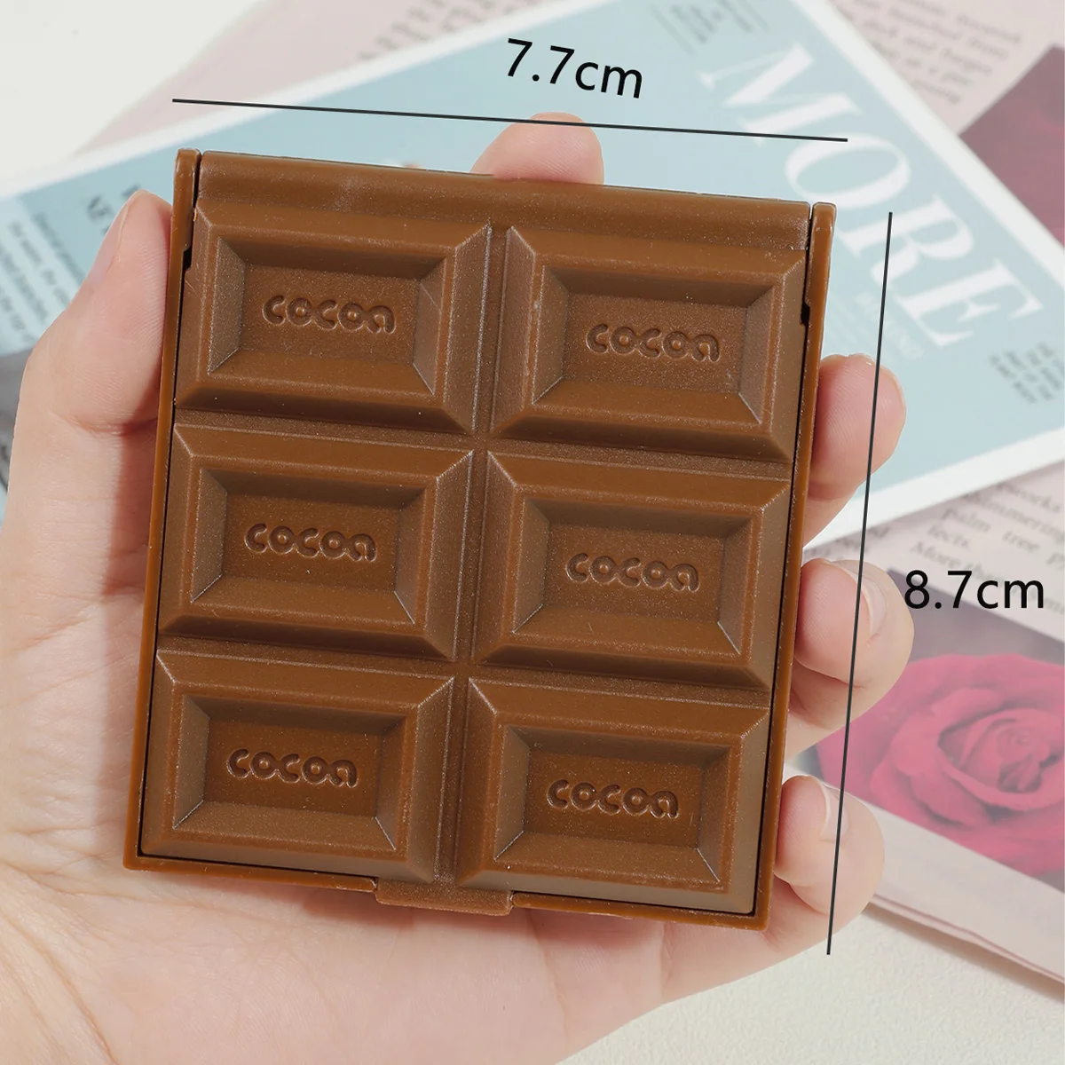 Kreativer dekorativer Schokoladenspiegel, quadratisch, Kawaii, tragbarer Spiegel, Kunststoff, schokoladenförmiger Kosmetikspiegel für Kinder