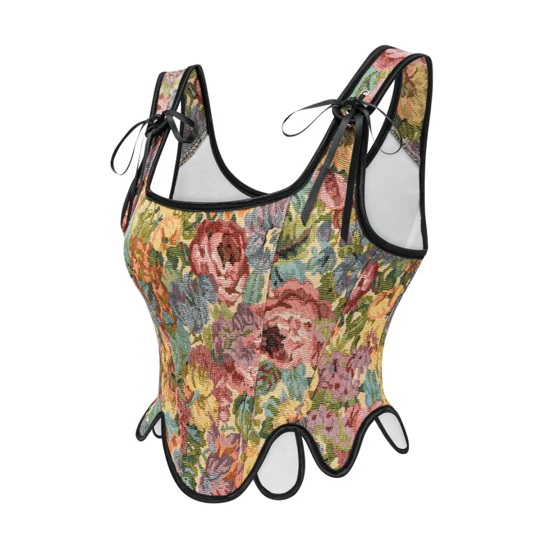 Brown Flower Pattern Gothic Corset Overbust Vintage