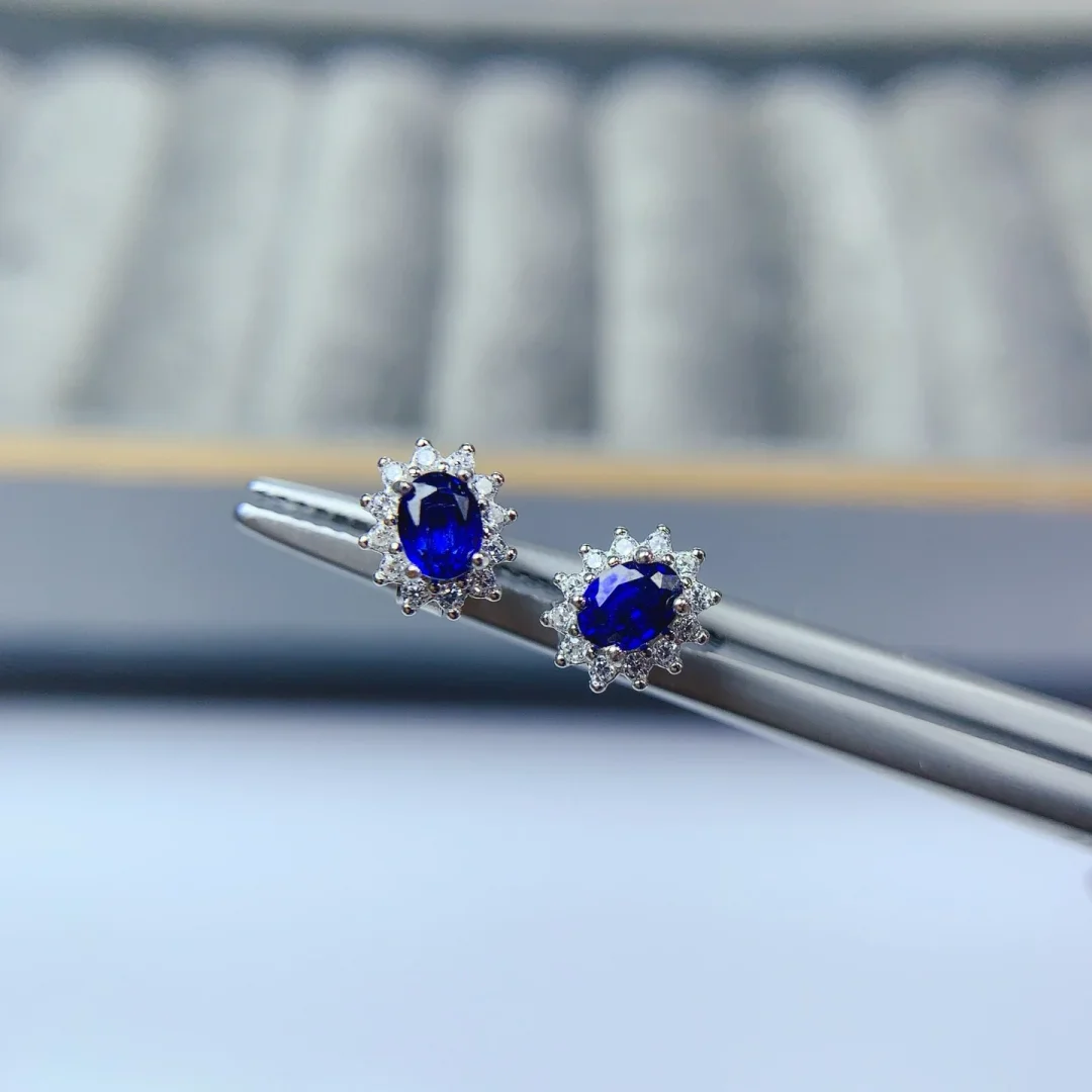 Elegant Designer Natural Sapphire Earrings S925 Silver Seiko Inlay High Quality Gem Refined Temperament Party Jewelry