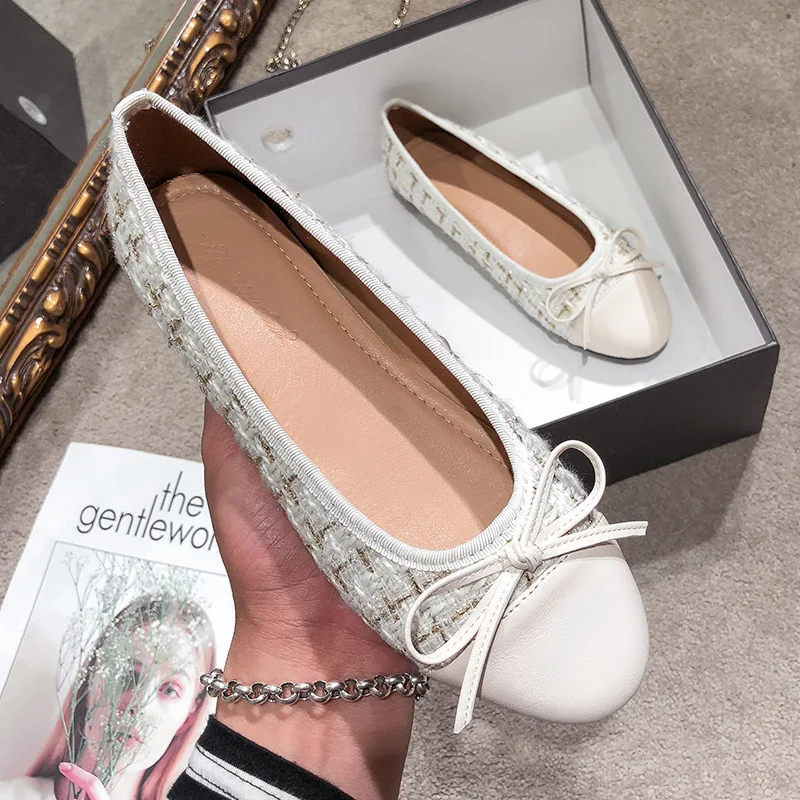 Plus Size 44 Ballerina Flats Round Toe Shoes Woman Tweed Comfortable Slip on Flats Ladies Maternity Shoes Zapatos Loafers