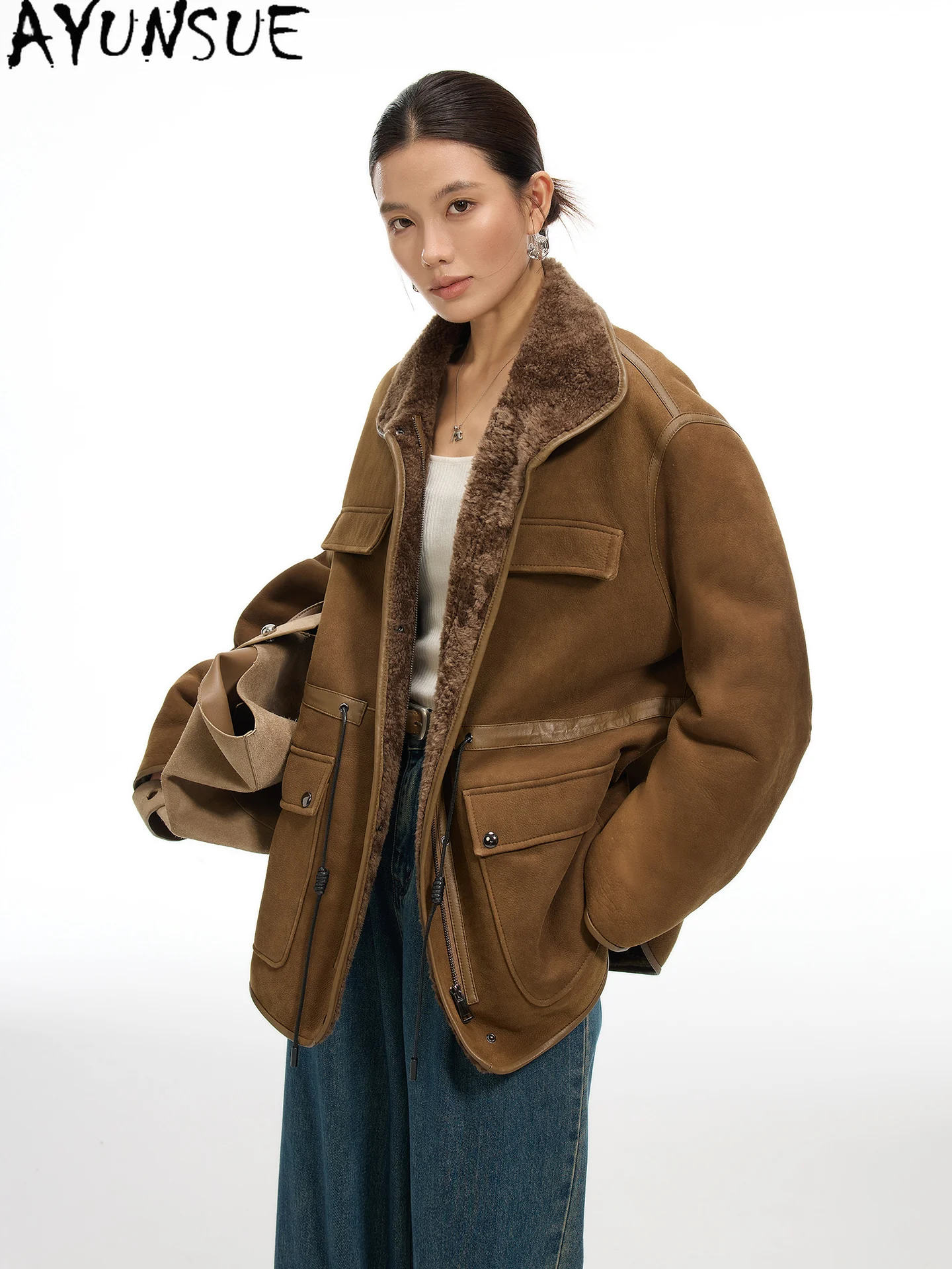 AYUNSUE veste en cuir véritable femmes manteau en peau de mouton mérinos laine d'agneau manteaux de fourrure naturelle vêtements d'hiver chauds femme 2025 Шуба Ж Jayacud